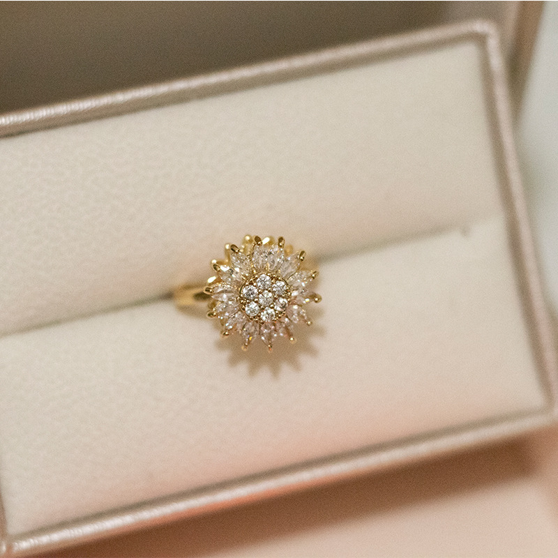 Rotatable Sunflower Rings Anti Stress Anxiety Fidget Adjustable Open Rings